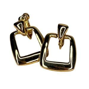 Vintage Door Knocker Dangle Clip On Screw Back Gold Tone Statement Earrings